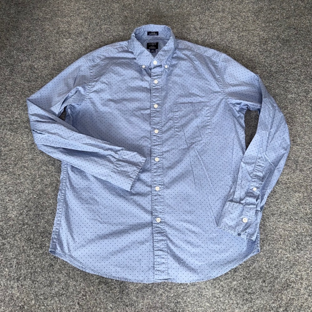 J.Crew Flex Washed Slim Untucked Shirt Mens Medium Blue Micro Dot Button Down